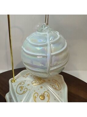Hand Blown Glass Cinderella Pumpkin Carriage Ornament Iridescent Pearl White